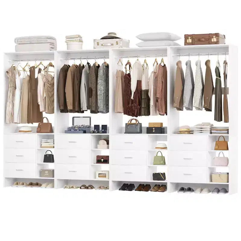 Besiost 4er-Set Kleiderschrank-Organizer mit Holzschubladen und Kleiderstangen