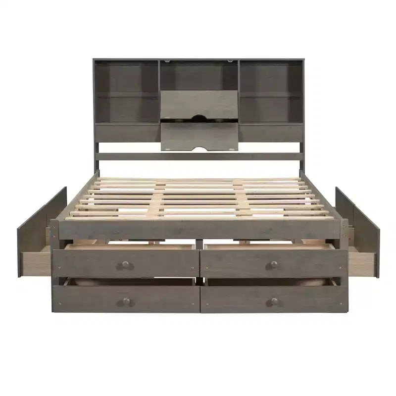 Doppelbett mit Ablagefach und 8 Schubladen, einfache Montage