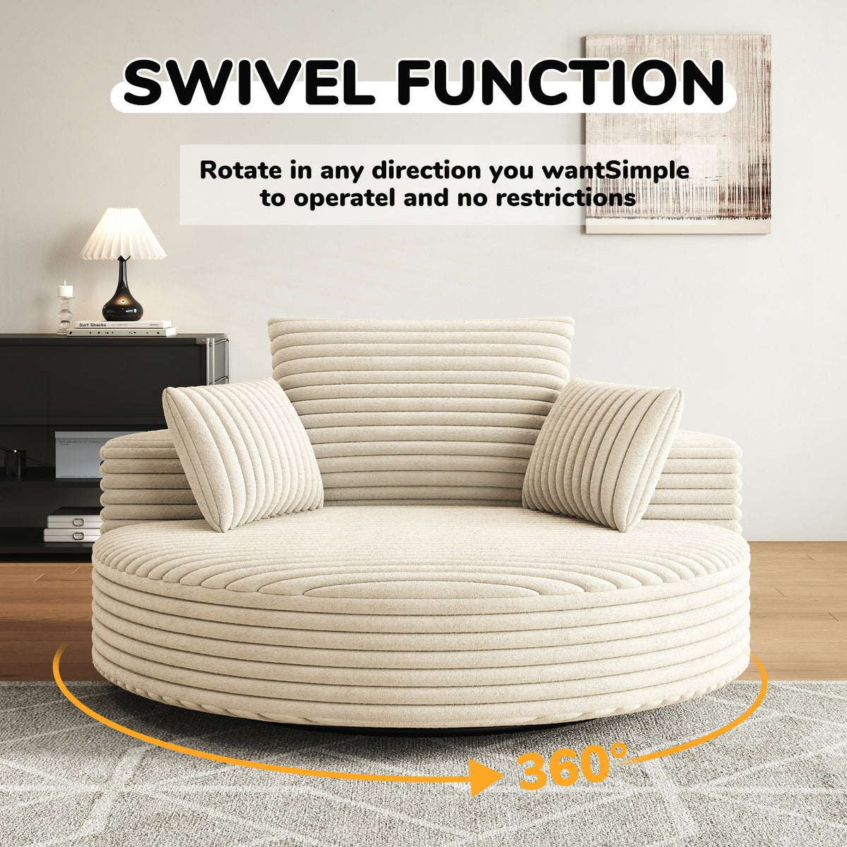 Einzelsessel aus Kord-Chenille-Schaumstoff, drehbar