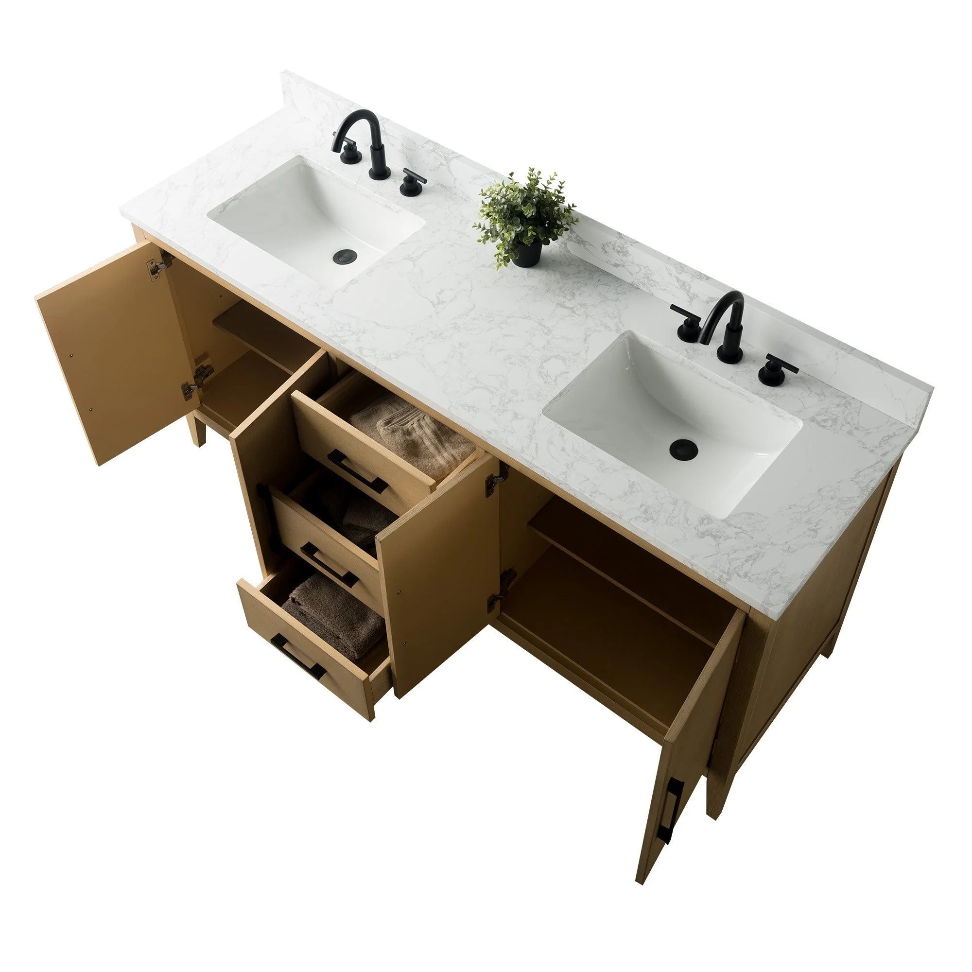 Vanity Art 72 Zoll Badezimmer-Waschtischunterschrank mit Doppelwaschbecken und Kunstmarmorplatte
