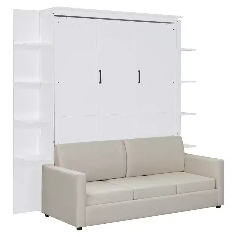 Whisen Modern Design Queen-Size Schrankbett mit Holzrahmen, Sofa und Regalen