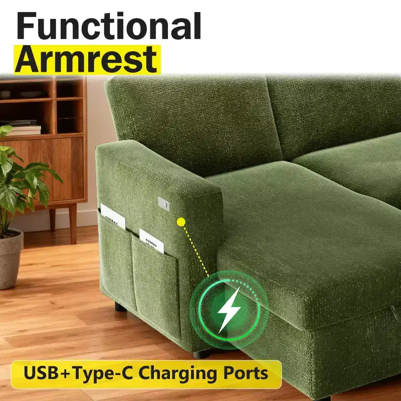 Dyonery 81 Sektional-Schlafsofa, L-förmige Ausziehcouch mit beidseitigem Stauraum, USB, verstellbare Rückenlehne