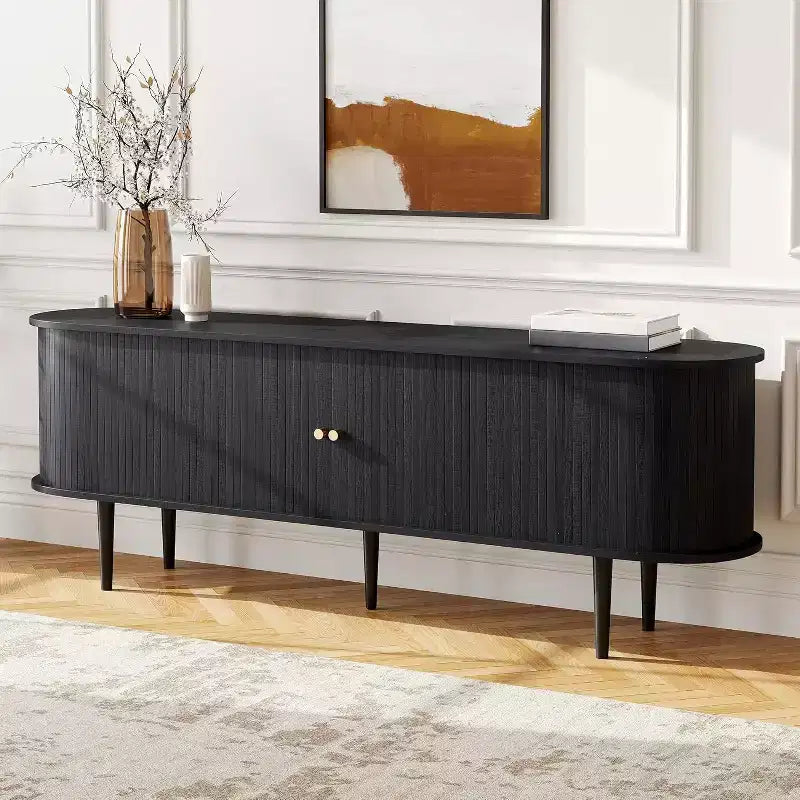 AMERLIFE 70 TV-Schrank mit Massivholzbeinen, Mid-Century Modern TV-Konsole mit Rolltür