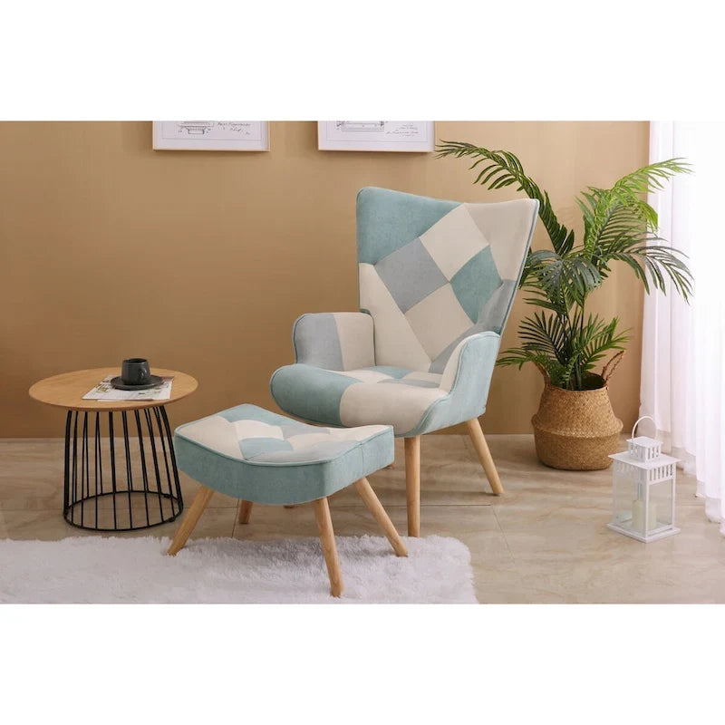 Akzentsessel mit Ottoman, Wohnzimmersessel und Ottomane Set, Bequemer Seitenlehnsessel für Schlafzimmer, Kreative Spleiß-Stoffoberfläche