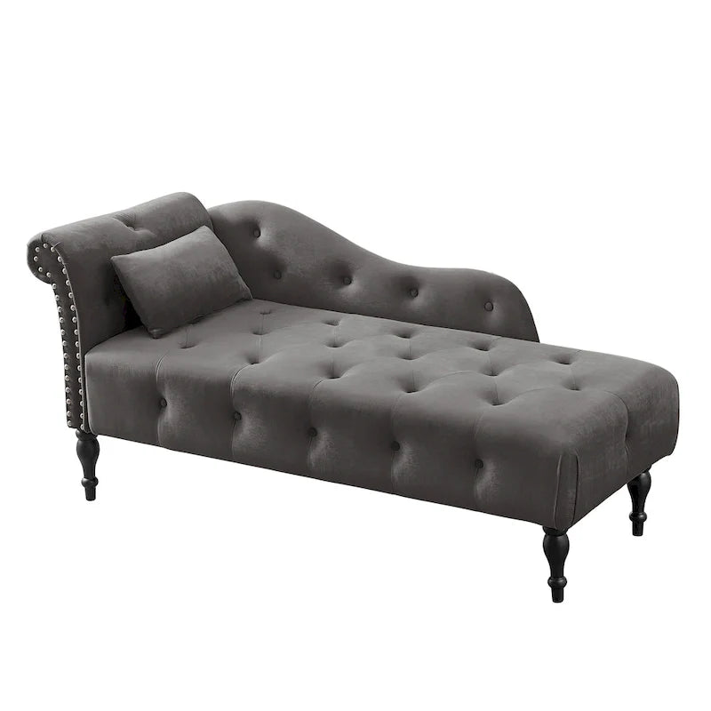 Moderne 60.6 Samt gepolsterte Knöpfe getuftete Chaiselongue mit Massivholzbeinen und Ziernägeln