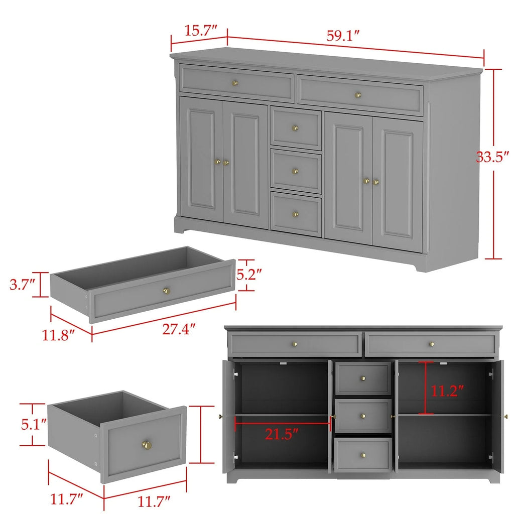 59,1'' Sideboard Buffet Weiß Mid-Century Modern Zeitgenössisch Lackiert