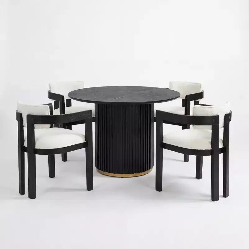 Christopher Knight Home Shankar Modernes 5-teiliges rundes Esszimmer-Set mit gepolsterten Stühlen aus Kautschukholz