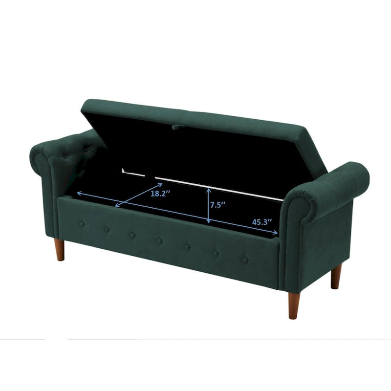 Sitzbank für Schlafzimmer, am Fußende des Bettes, mit gerollten Armlehnen, Samt-Ottomane, lange Bank