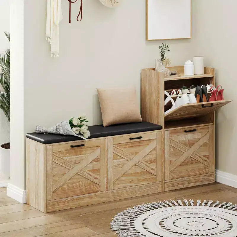 Bauernhaus-Schuhschrank, Holz-Eingangsbank mit 4 Kippschubladen, schmaler, versteckter Schuh-Organizer, freistehendes Schuhregal für Flur und Diele