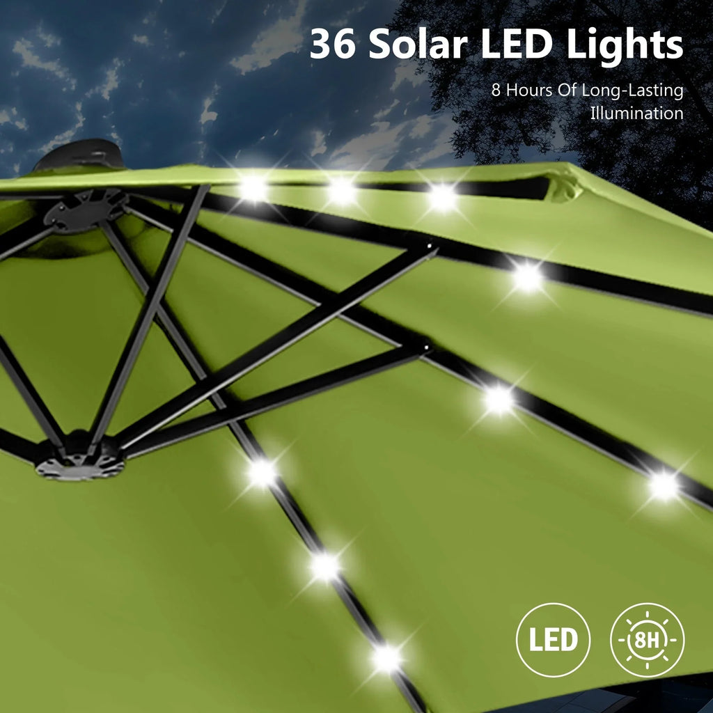 MAISON ARTS 4,5 m rechteckiger Kurbel-Doppelseiten-Sonnenschirm für den Außenbereich, solarbetriebener LED-Terrassenschirm mit Sockel