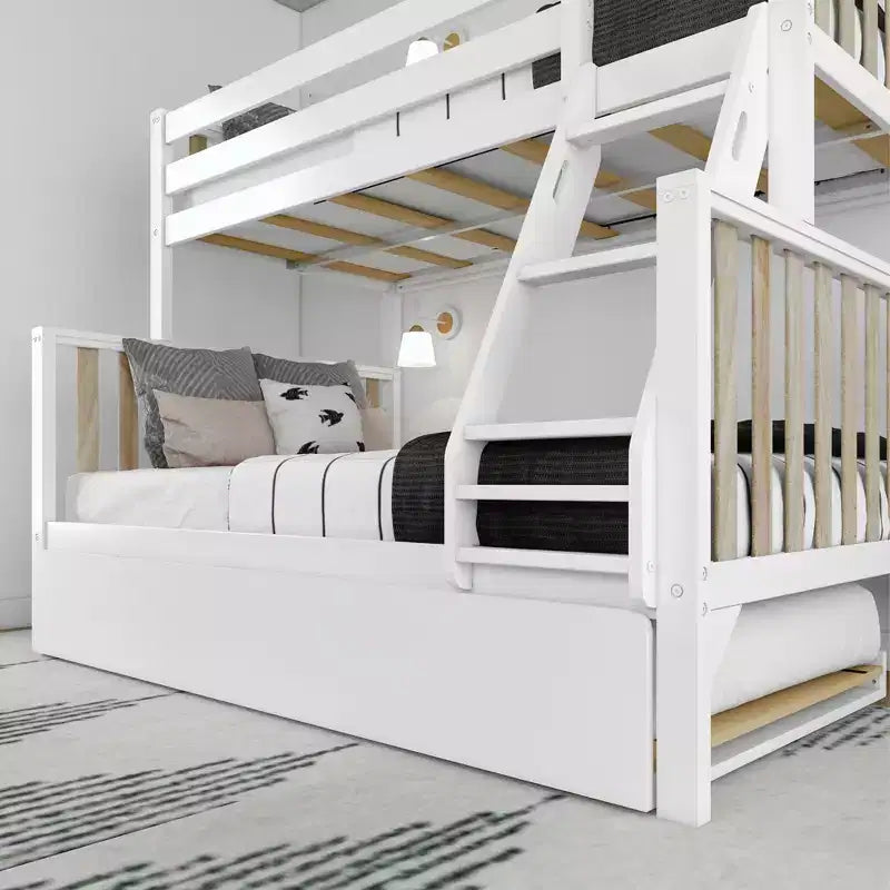 Max & Lily Etagenbett, Twin über Full, mit Ausziehbett, Massivholz Etagenbetten im skandinavischen Stil für Kinder