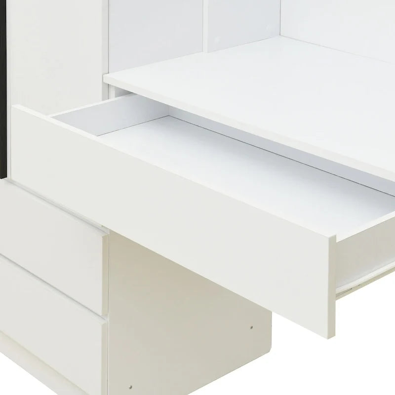 3-in-1 Kleiderschrank mit Schminktisch, Schreibtisch-Set, Schlafzimmer-Schrank mit 2 Schubladen, 3-türiger Aufbewahrungsschrank mit Schreibtisch
