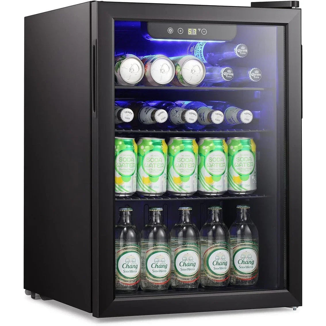 Mini Kühlschrank-100-Dosen-Getränkekühlschrank, Weinkühler, klare Glastür, kleines Getränk Touchscreen - 2.6 Cu. Ft.