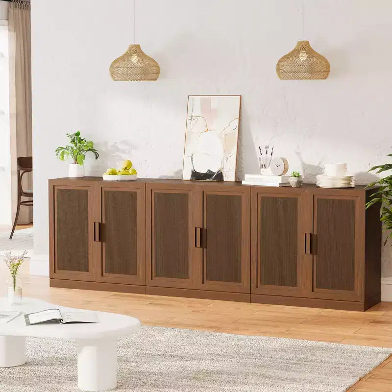 3er-Set Rattan-Tür-Sideboard-Buffet-Aufbewahrungsschränke mit verstellbaren Einlegeböden – 93Lx31H