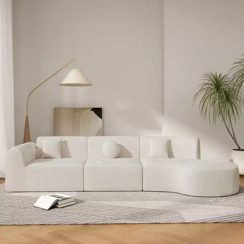 140-Zoll Modernes geschwungenes Ecksofa mit Récamiere, 3-teiliges Set, für Wohnzimmer