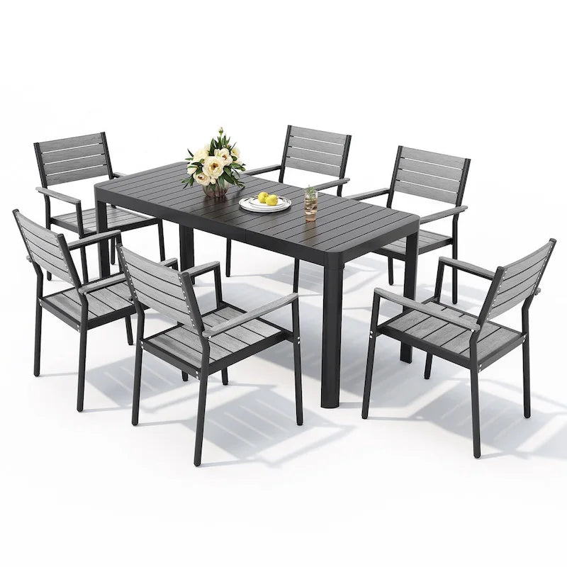 Outdoor 5/7-teiliges Terrassen-Essgruppe aus Aluminium mit stapelbaren Stühlen und ausziehbarem Tisch