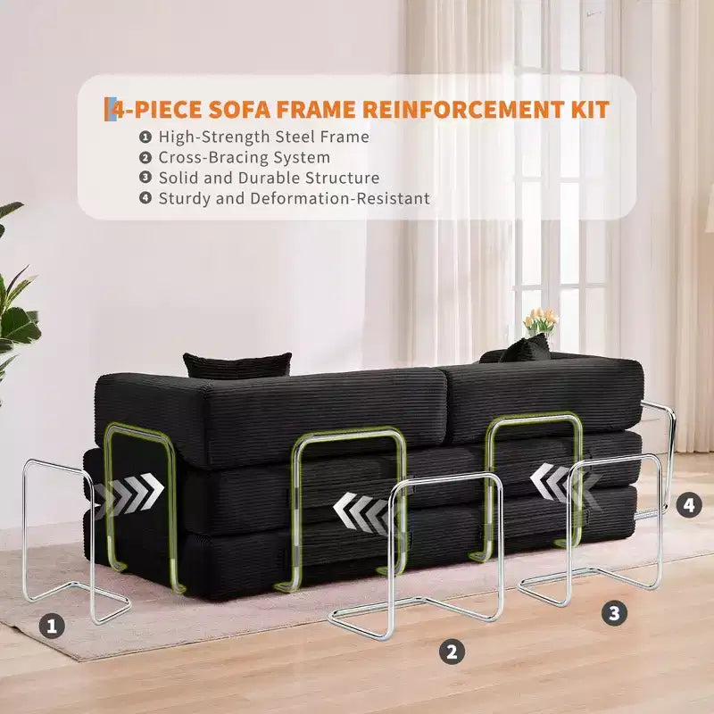 Schlafsofa, 78.8 5-in-1 Klappmatratze/Liegesofa, Stahlrahmen mit fester Form, Cord mit Kissen