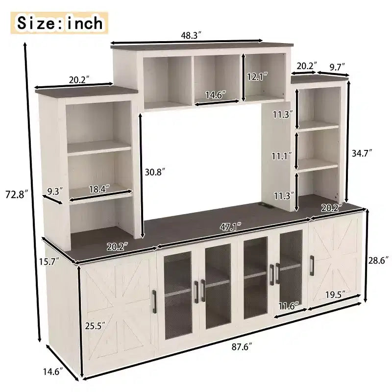 Moderner TV-Ständer für 55-Zoll-Fernseher mit Ladestation, Medienkonsole mit großen Aufbewahrungsschränken, Entertainment-Center für das Wohnzimmer-Panipeachy