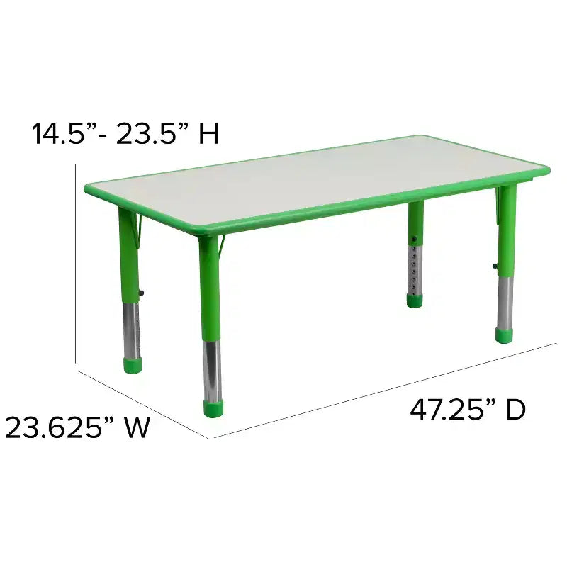 Emma and Oliver 23.625B x 47.25L Rechteckiger höhenverstellbarer Aktivitätstisch aus Kunststoff mit 6 Stühlen