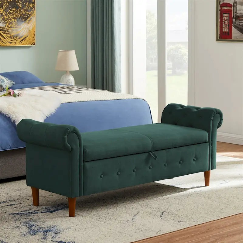 Sitzbank für Schlafzimmer, am Fußende des Bettes, mit gerollten Armlehnen, Samt-Ottomane, lange Bank