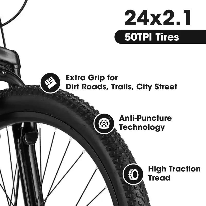 Okak 24/26 Zoll Mountainbike mit 21 Gängen und doppelten Scheibenbremsen, Kinderfahrrad mit 100mm Federgabel, Dirt Bike für Teenager und Frauen