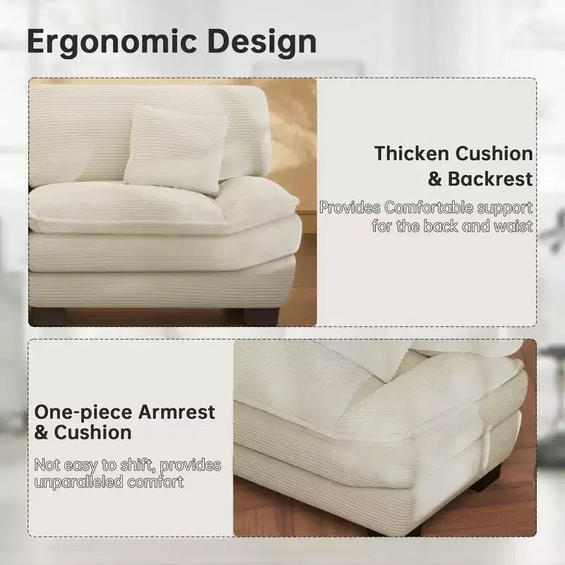 Beige Kordsamtsofa 87 mit 2 Kissen, Segelboot-förmiges tiefes Sofa für Wohnzimmer, kleine Räume, Büro, Apartment – Morden Fort