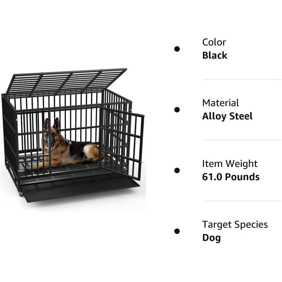 BOSSIN 48/38 Zoll Schwerlast-Hundebox, unverwüstlich, ausbruchsicher, mit feststellbaren Rollen