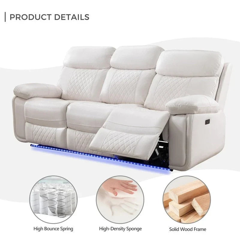 Elektrisches Liegesofa mit kabelloser Ladestation, Leselampe, LED-Beleuchtung für Wohnzimmer, Kunstleder, AC-/USB-Anschluss, Getränkehalter, Schwarz