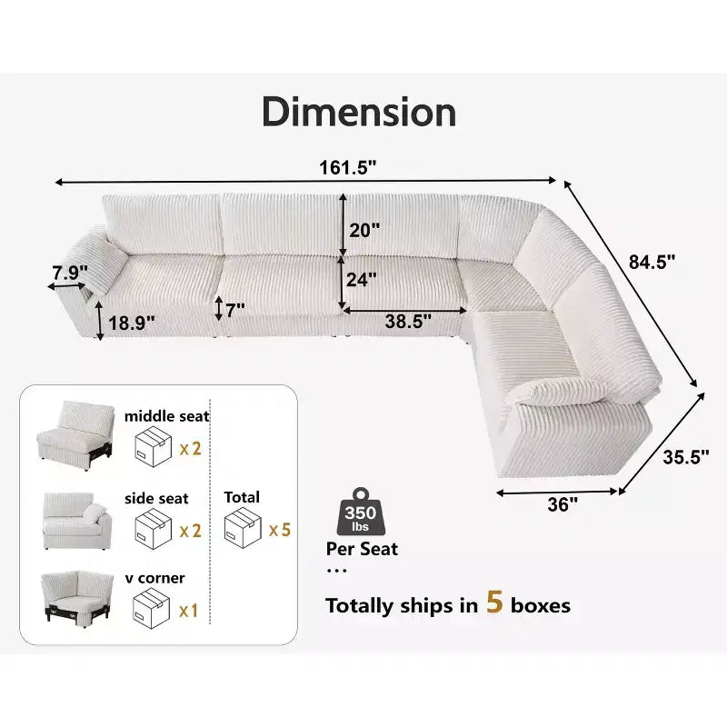 Dyonery Modulares Cord-Ecksofa mit waschbaren Bezügen