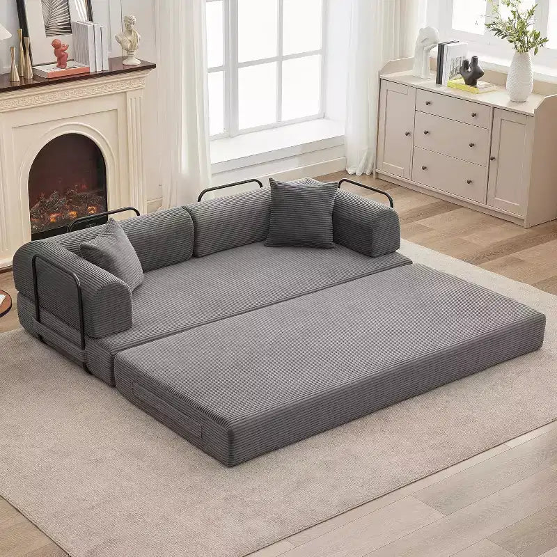2-in-1 Schlafsofa, bequemes klappbares Cord-Schlafsofa mit tiefer Sitzfläche und breiten Armlehnen, knochenloses Sofa, für Wohnzimmer, Apartments