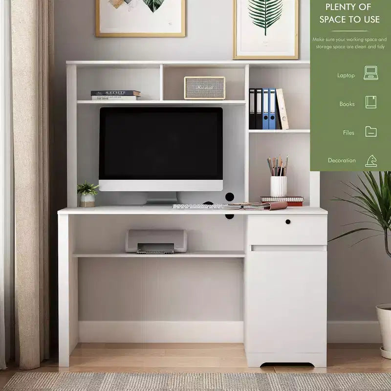 51.18 Zoll moderner Computertisch mit Aufsatz und Bücherregal, Schreibtisch mit viel Stauraum, Schreibtisch für Arbeitszimmer, Lesezimmer
