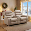 Beige/Graues 2-Sitzer Sofa mit Relaxfunktion aus Tech-Stoff, verstellbare Rückenlehne & Fußstütze