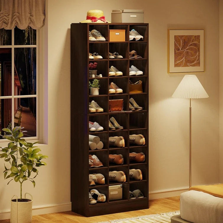 Schuhschrank für 30 Paar Schuhe, 10-stöckiges weißes Holzschuhregal für Schrank, Diele – 10 Etagen