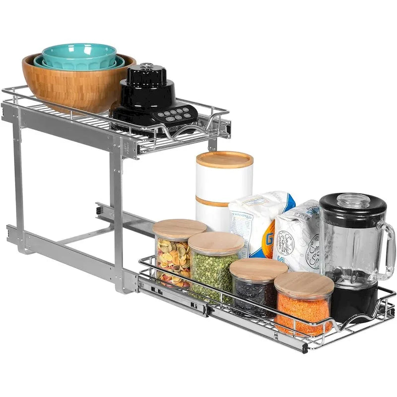 Auszugschrank-Organizer, 2 Etagen, strapazierfähiges Metall mit lebenslanger eingeschränkter Garantie – Rostfreies Chrom-Finish
