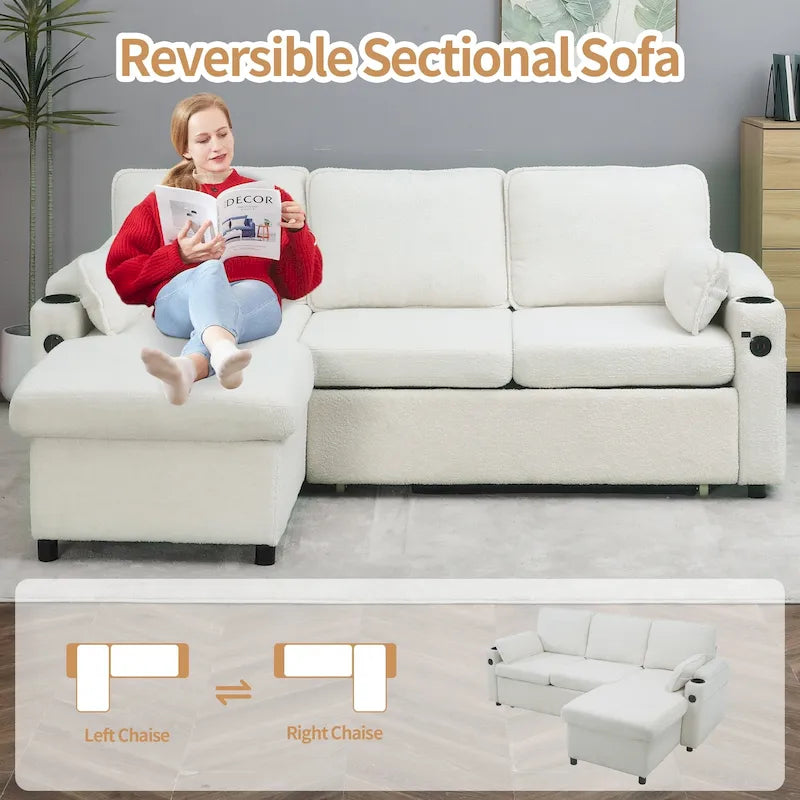 80 L-förmiges Schlafsofa, Sofabett mit Ausziehbett, umwandelbares Schlafsofa