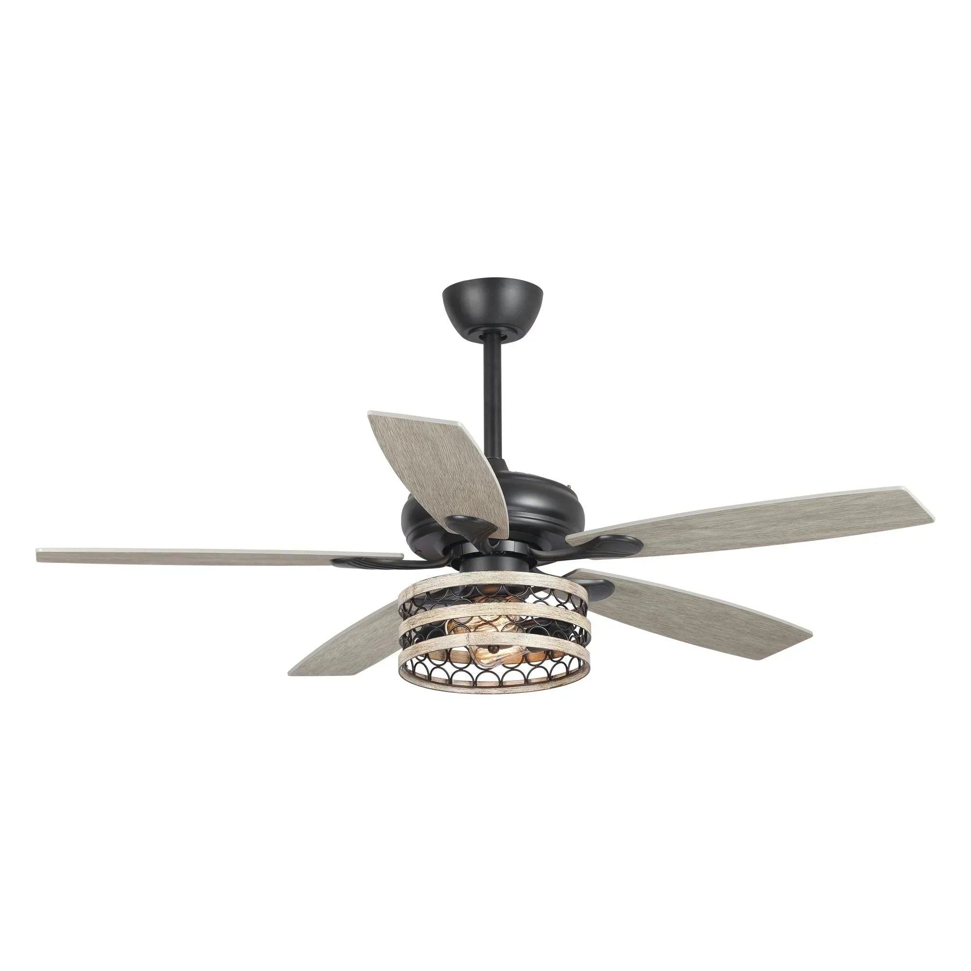 52 Farmhouse Driftwood 5-Flügel Deckenventilator mit Käfig in Schwarz und Fernbedienung