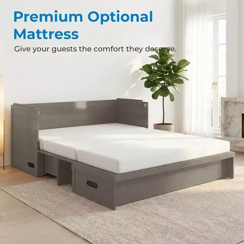 Mjkone Queen-Size-Schrankbett mit Matratze, USB-Ladeanschluss und Aufbewahrungsschubladen