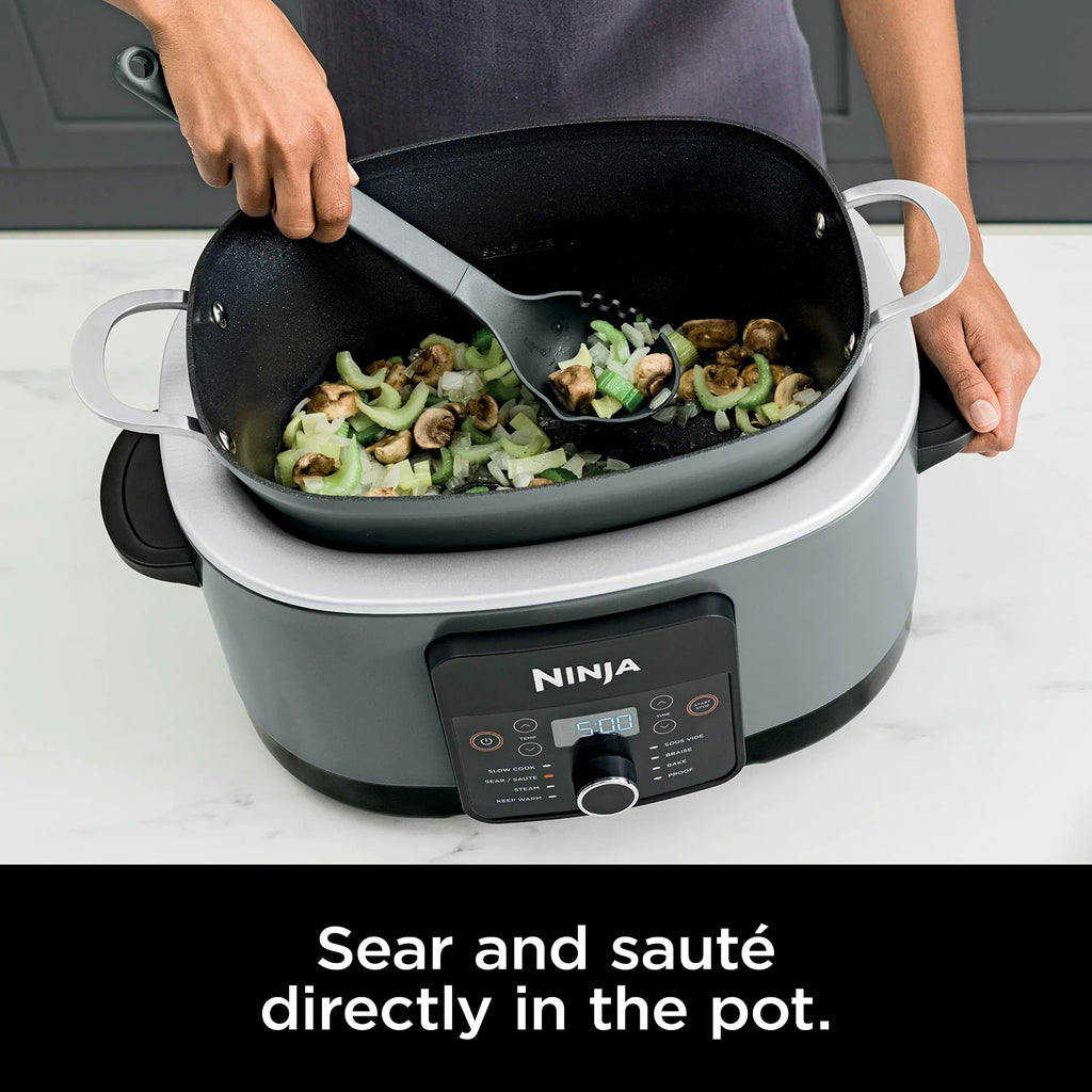 8,5 Liter Multi-Kochtopf, 8-in-1, mit Slow Cooker, Bratentopf, Dampfgarer, Glasdeckel, integriertem Löffel, ofenfest bis 260°C
