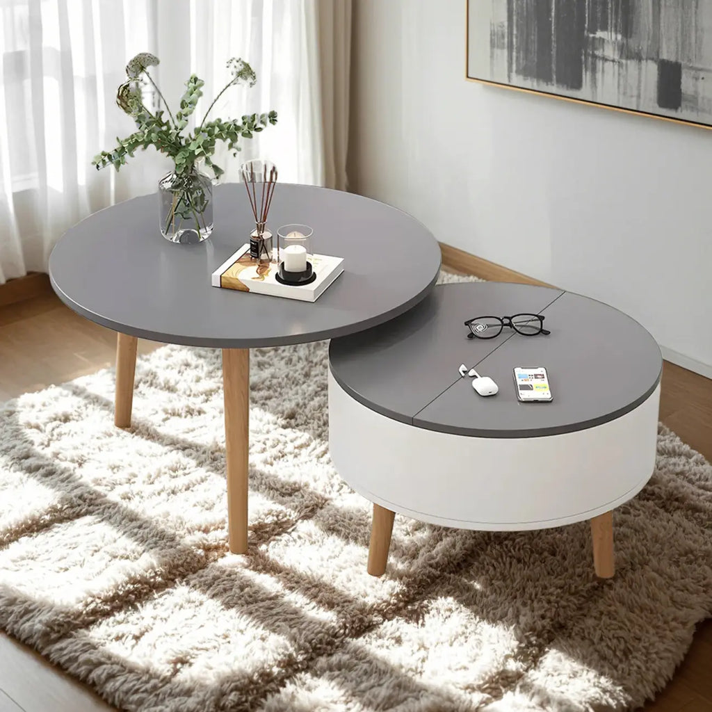 Schwarz Weiß Moderner Runder Couchtisch aus Holz mit Stauraum
