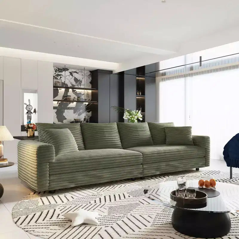 102,4 Plüsch-Cord-Schlafsofa für 4 Personen mit Hockern – Grün