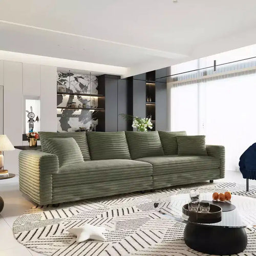 102,4 Plüsch-Cord-Schlafsofa für 4 Personen mit Hockern – Grün
