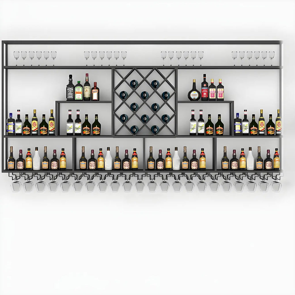 Rechteckiges Wand-Weinregal aus schwarzem Metall