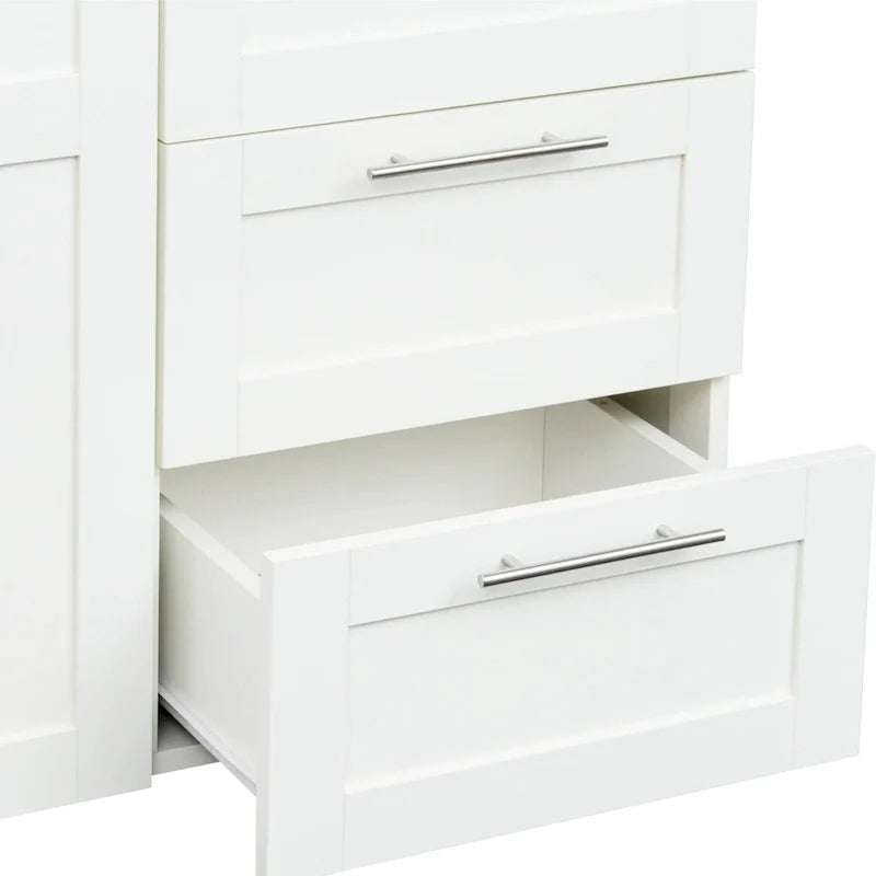 Weißer Kleiderschrank mit Türen, Schubladen und Kleiderstange