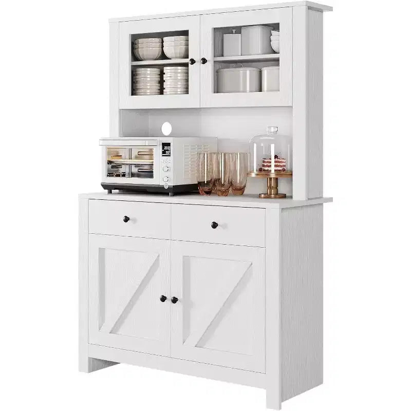 Küchenschrank mit Mikrowellenständer, Vitrinenschrank mit Anrichte und verstellbaren Einlegeböden, für Küche, Esszimmer