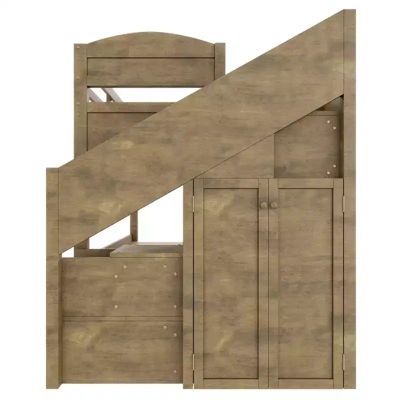 Whisen Twin XL Etagenbett mit Ausziehbett, Etagenbett mit Stauraum, Etagenbett aus Massivholz, Treppe mit Stauraum, Kleiderschrank, 3 Schubladen, für Kinder