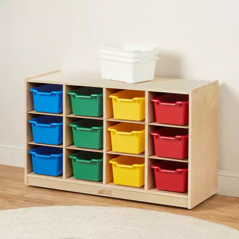 Mobiler Cubby-Schrank mit 15 offenen Behältern, 3x4, Kindermöbel