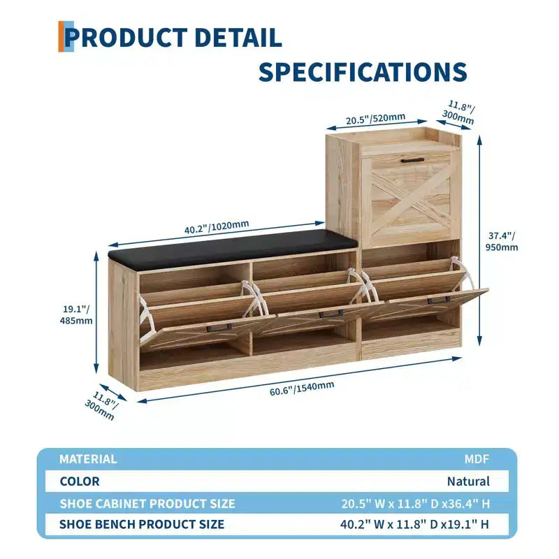 Bauernhaus-Schuhschrank, Holz-Eingangsbank mit 4 Kippschubladen, schmaler, versteckter Schuh-Organizer, freistehendes Schuhregal für Flur und Diele
