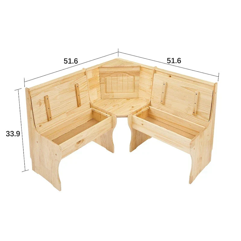 MUSEHOMEINC Essgruppe im traditionellen Stil, 3-teilig, aus massivem Holz, mit Eckbank und verstecktem Stauraum, Eckbank-Esstisch-Set