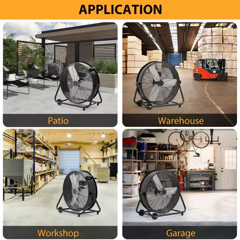 Bodenventilator, Industrieventilator – 24 Zoll Schwerlast Trommelventilator mit 4 Geschwindigkeiten, Luftzirkulator aus Metall für Lagerhalle, Werkstatt, Garage, Fabrik, Keller