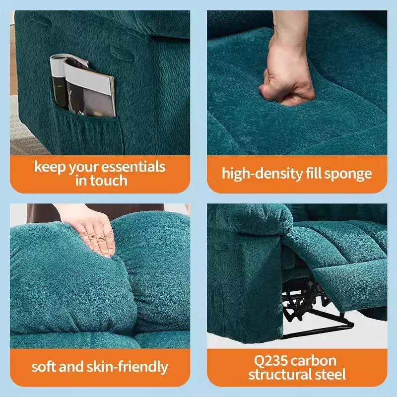 Manueller Relaxsessel, ergonomischer, atmungsaktiver Stoff-Relaxliege mit Seitentaschen, Einzelsessel, geeignet für Wohnzimmer Schlafzimmer